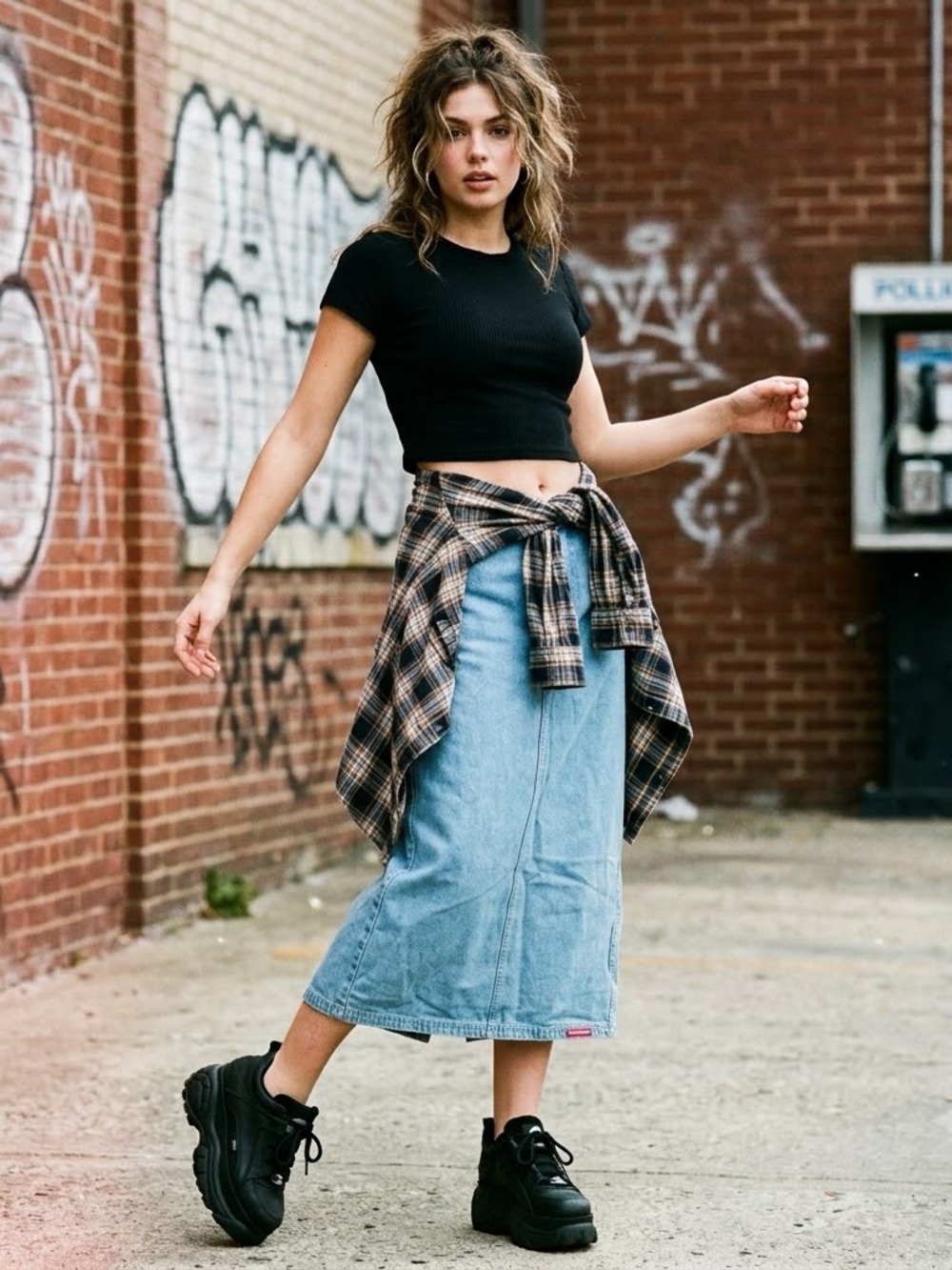 VINTAGE 80s 90s Size 13/14 No Excuses Femme Fatale Light Wash Grunge Midi Skirt